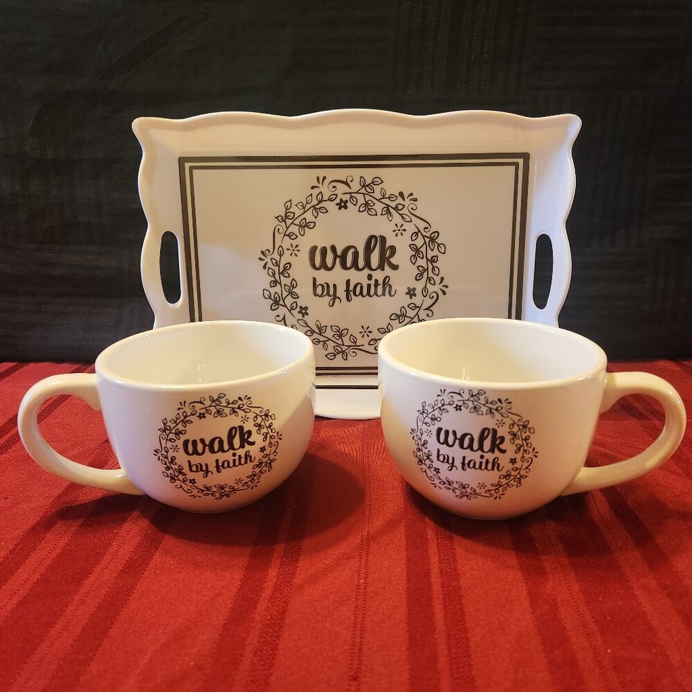 Walk by Faith Mug & Tray Set – Inspirational Coffee/Tea Set